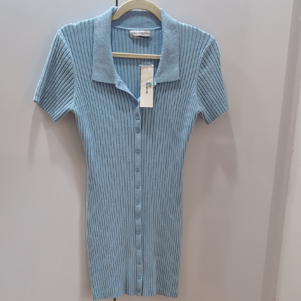 Urban Outfitters Blue Ribbed Collared Mini Dress